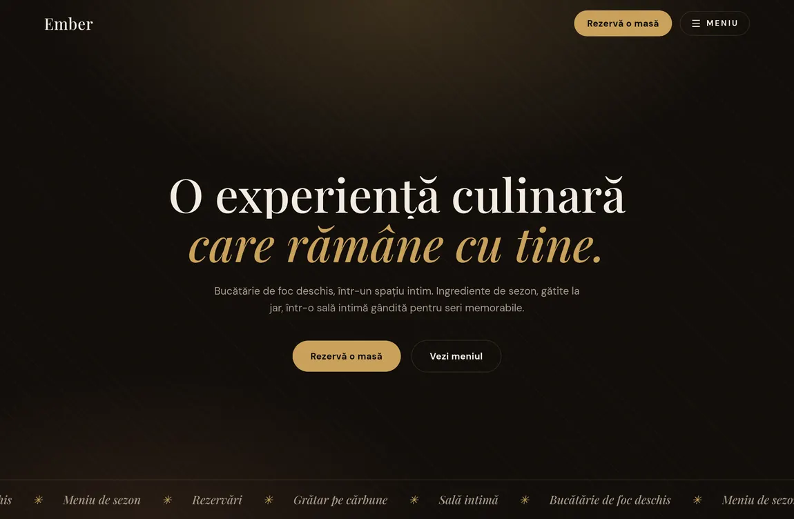 Captură din site-ul demo Concept — restaurant premium