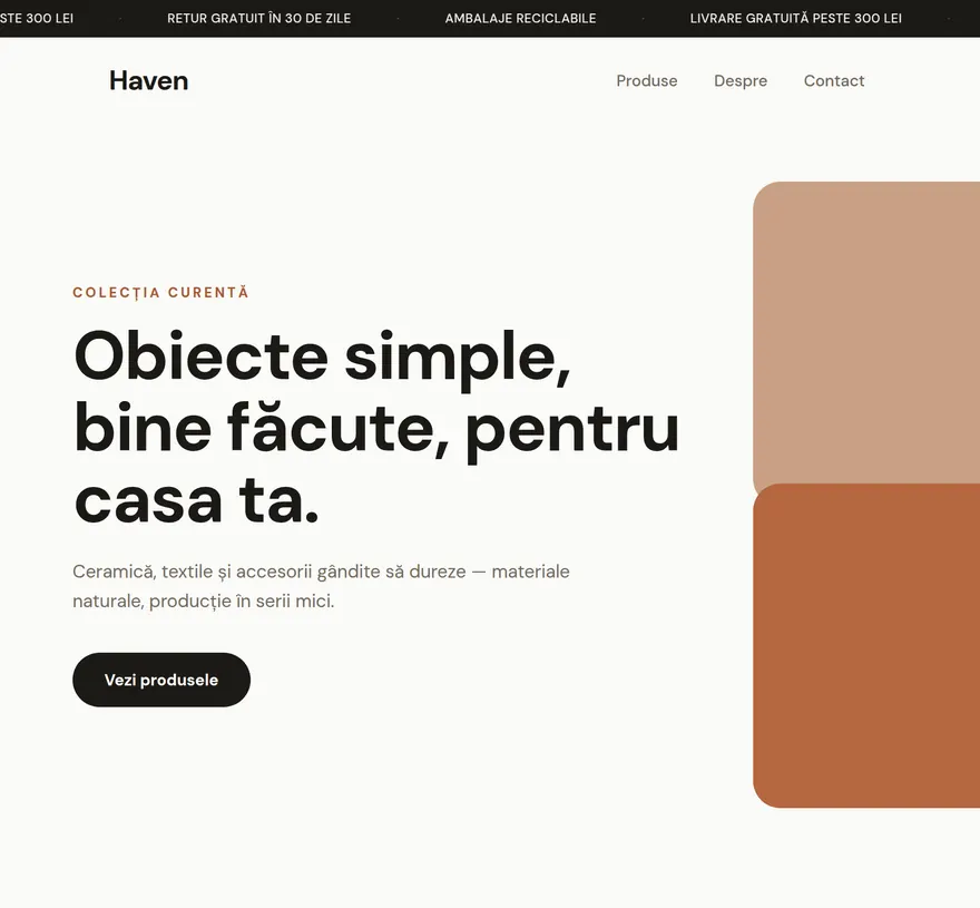 Captură din site-ul demo Concept — brand de produse